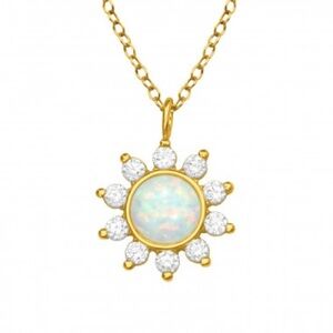 14k Gold Vermeil and White Opal Sunburst Necklace